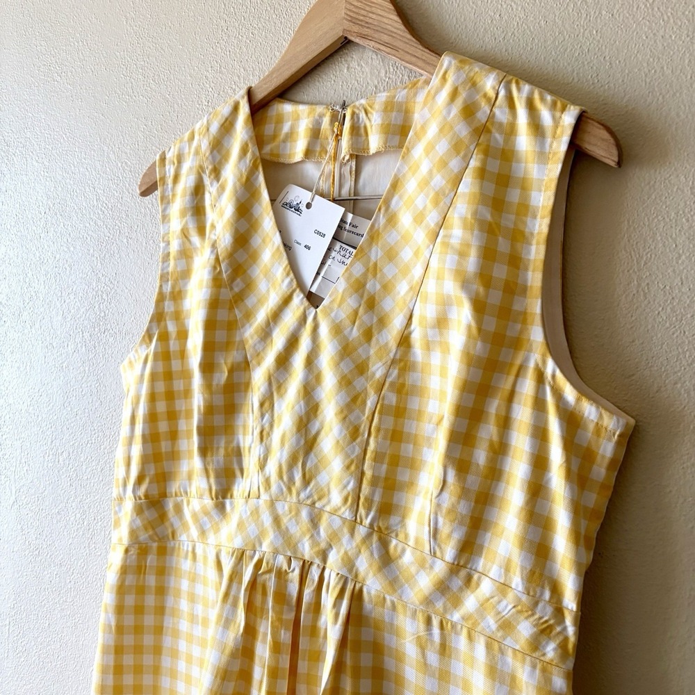 Handmade Yellow Gingham Cotton Prairie Dress Cottage Empire Waist State Fair Win - Picture 6 of 9